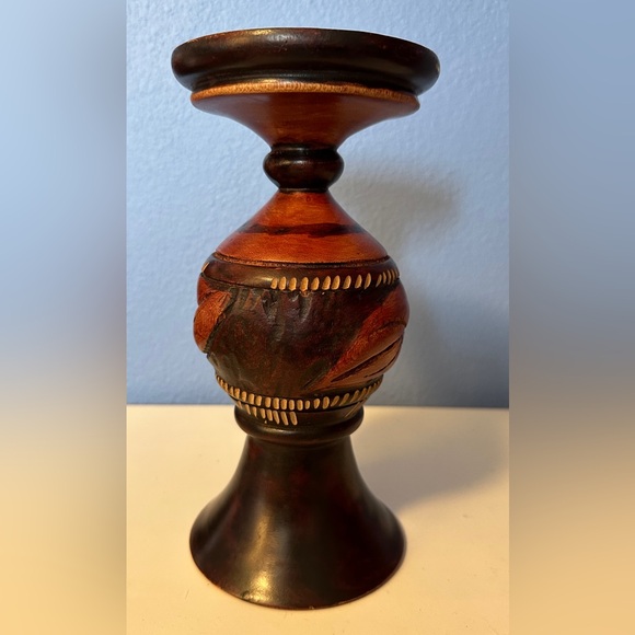 Haiti Signed Wooden Pedestal Flower Vase - Picture 2 of 9